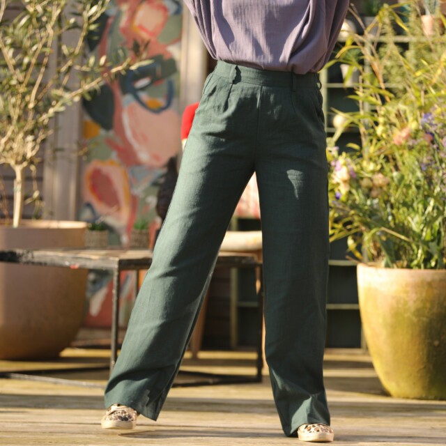 Quintessence - Pantalon Nestor lin vert émeraude