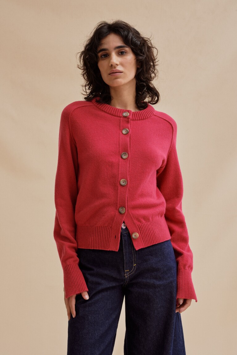 Le Minor - Cardigan framboise en laine mérinos pour femme