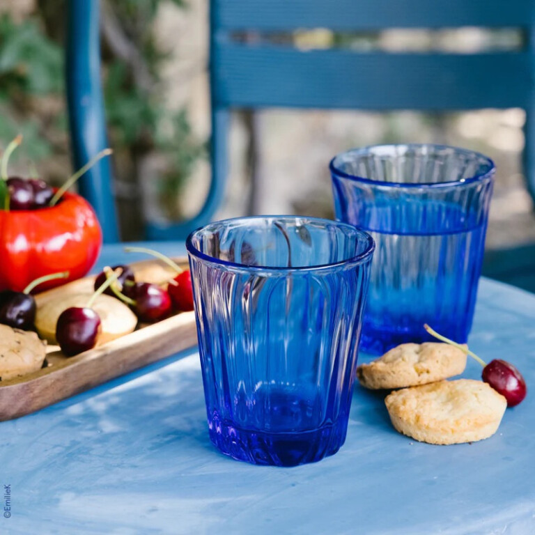 LA ROCHERE - 6 verres à eau LA ROCHERE Ondes bleu cobalt gobelets