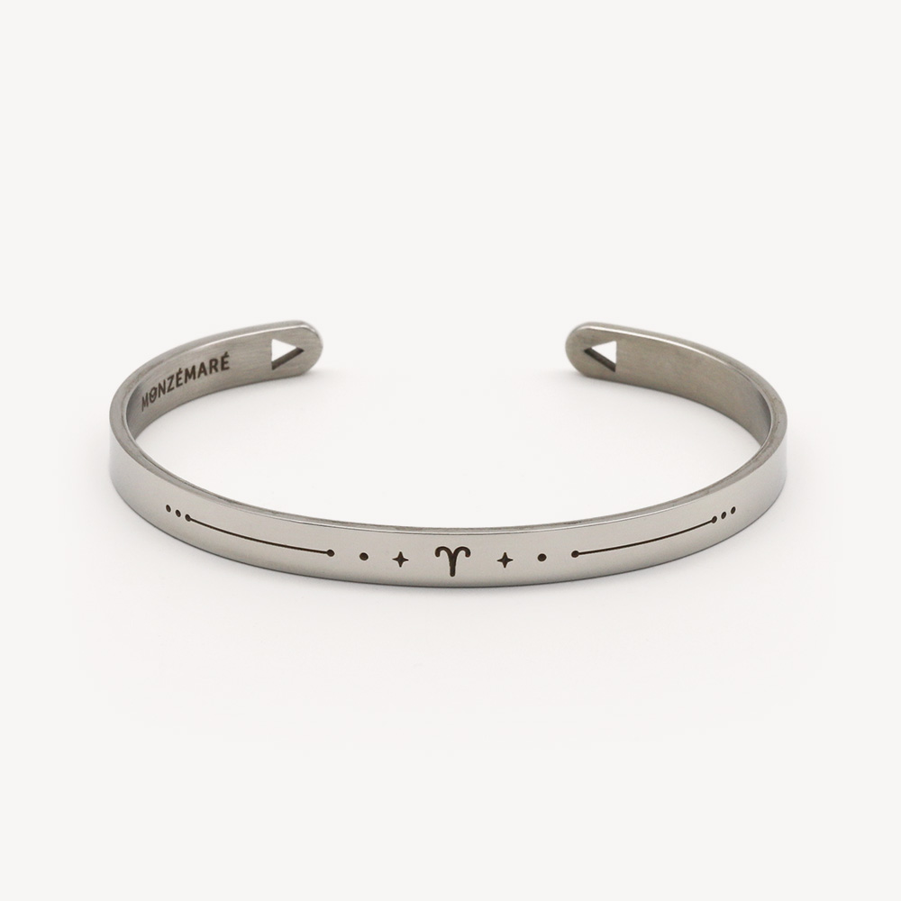 bracelet jonc acier argent signe belier packshot monzemare Monzémaré - Bélier - Signe du Zodiaque – noir