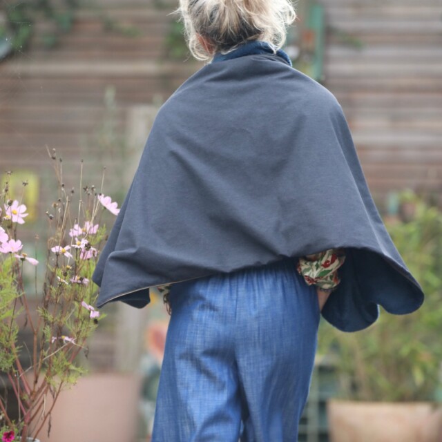 Quintessence - Cape courte Eugénie - Flanelle bleu ardoise/polaire bleu océan