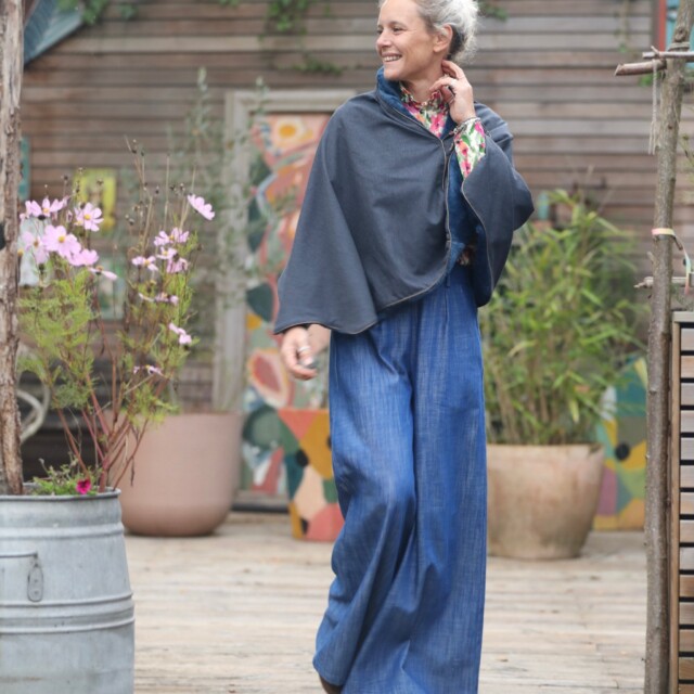 Quintessence - Cape courte Eugénie - Flanelle bleu ardoise/polaire bleu océan