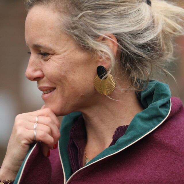 Quintessence - Cape midi - laine bouillie bougainvillier / velours milleraies émeraude