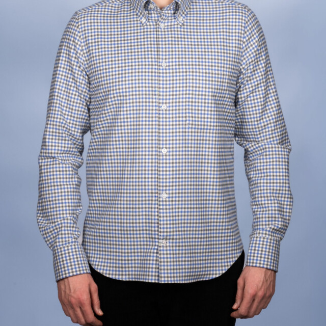 - Chemise Flanelle à Carreaux Bleu/Gris - Col Boutonné
