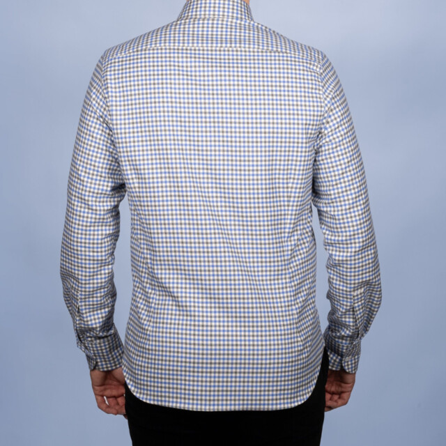 - Chemise Flanelle à Carreaux Bleu/Gris - Col Boutonné