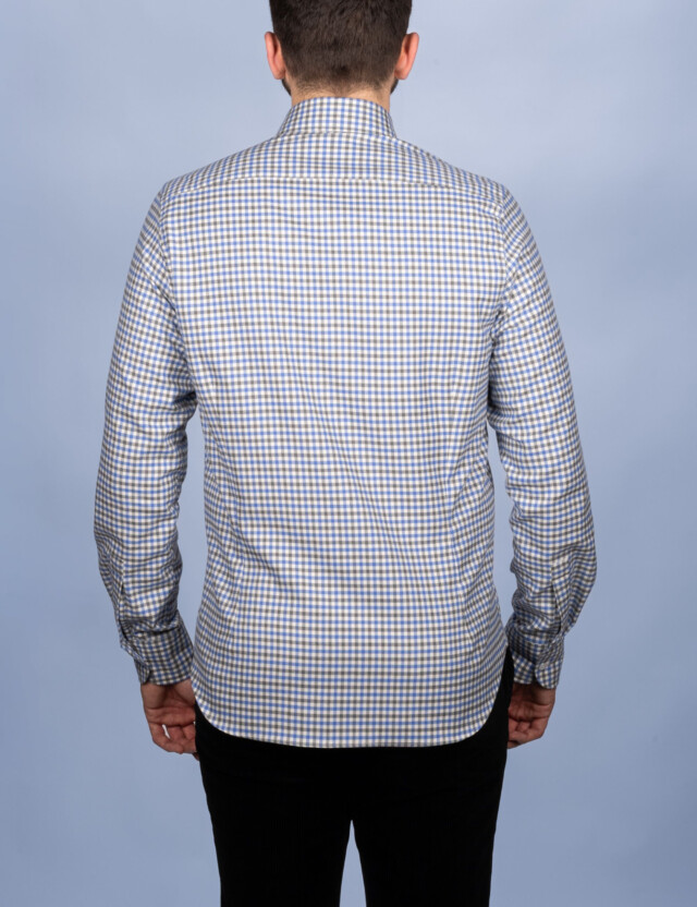 - Chemise Flanelle à Carreaux Bleu/Gris - Col Boutonné