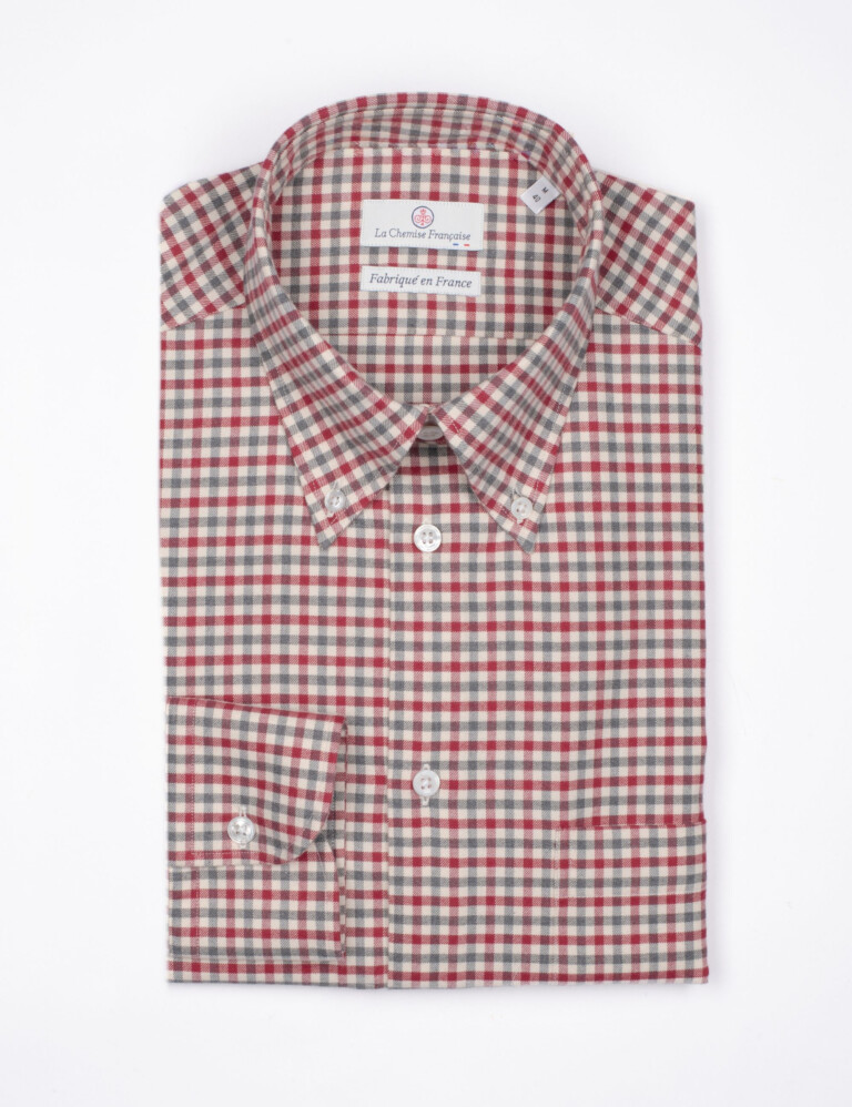 - Chemise Flanelle à Carreaux Rouge/Gris - Col Boutonné