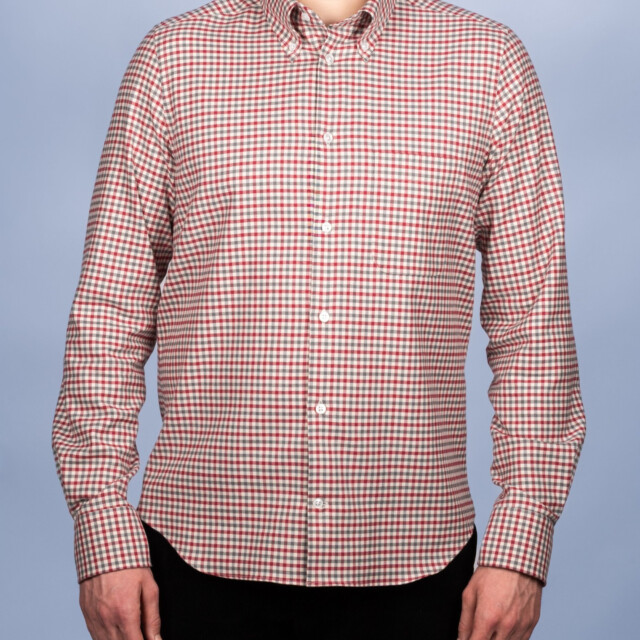 - Chemise Flanelle à Carreaux Rouge/Gris - Col Boutonné