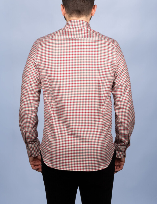 - Chemise Flanelle à Carreaux Rouge/Gris - Col Boutonné