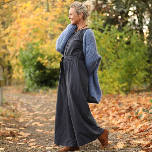 Quintessence - Combinaison Perla - flanelle de coton bleu ardoise chiné