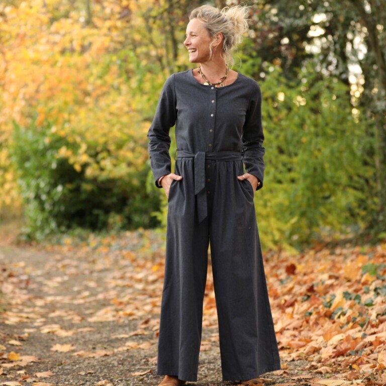 Quintessence - Combinaison Perla - flanelle de coton bleu ardoise chiné