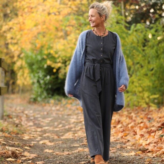 Quintessence - Combinaison Perla - flanelle de coton bleu ardoise chiné