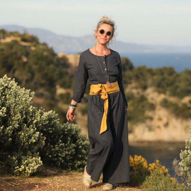 Quintessence - Combinaison Perla - flanelle de coton bleu ardoise chiné