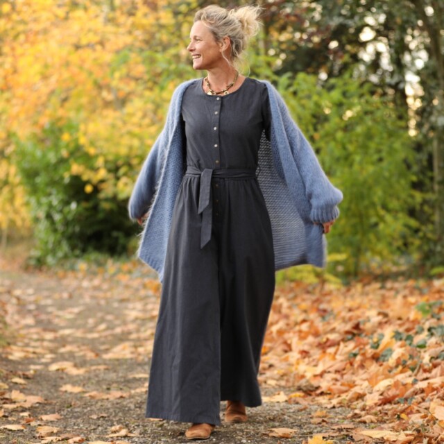 Quintessence - Combinaison Perla - flanelle de coton bleu ardoise chiné