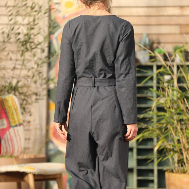 Quintessence - Combinaison Perla - flanelle de coton bleu ardoise chiné