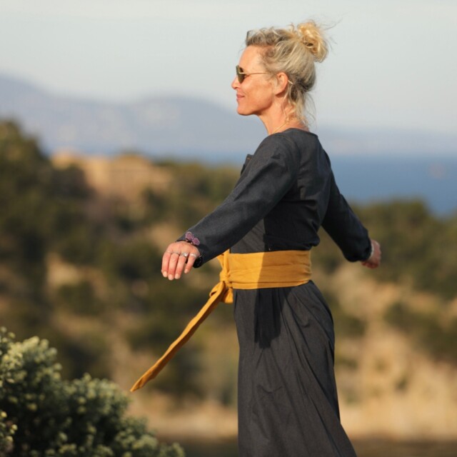 Quintessence - Combinaison Perla - flanelle de coton bleu ardoise chiné