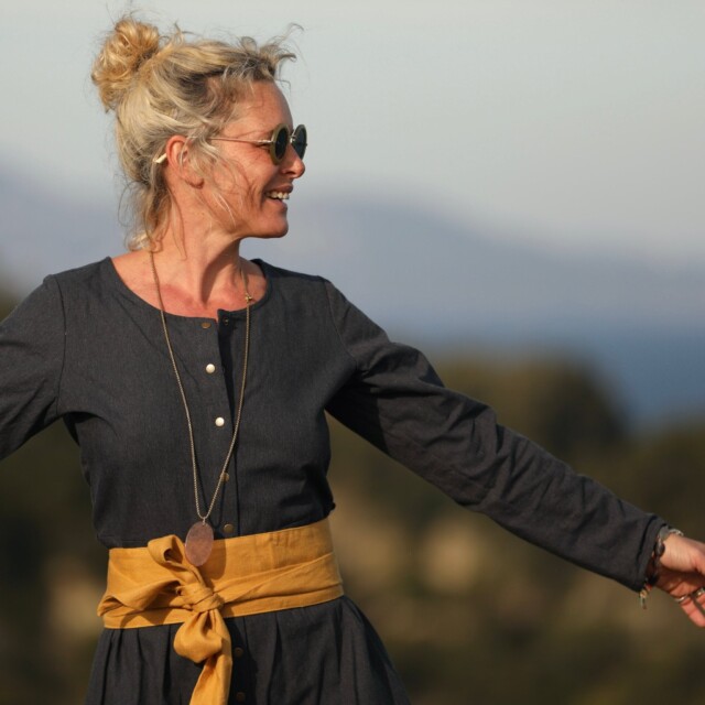 Quintessence - Combinaison Perla - flanelle de coton bleu ardoise chiné