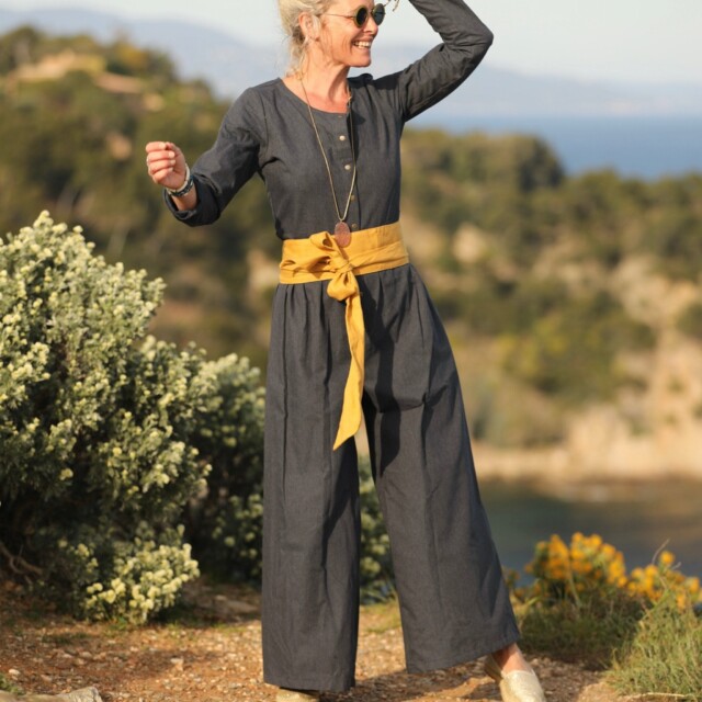 Quintessence - Combinaison Perla - flanelle de coton bleu ardoise chiné