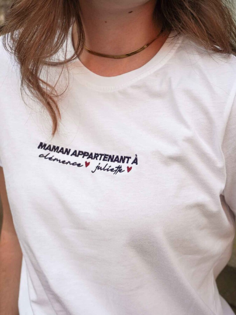Maison Tricolore - T-Shirt Made In France femme blanc brodé Mot d'Amour - Personnalisable