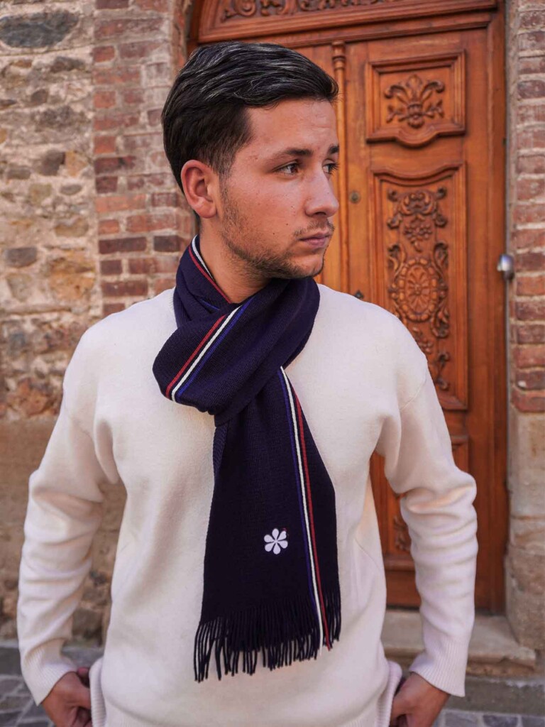 Maison Tricolore - L'écharpe Tricolore en Laine   Fabriquée en France pour Homme - Marine