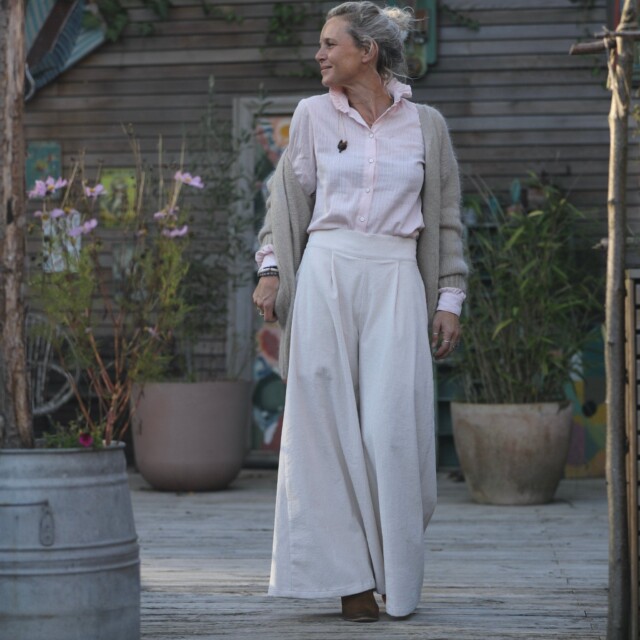 Quintessence - Jupe culotte Arielle en velours côtelé ivoire