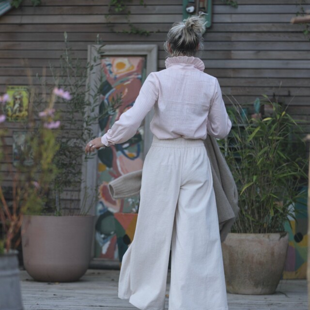 Quintessence - Jupe culotte Arielle en velours côtelé ivoire