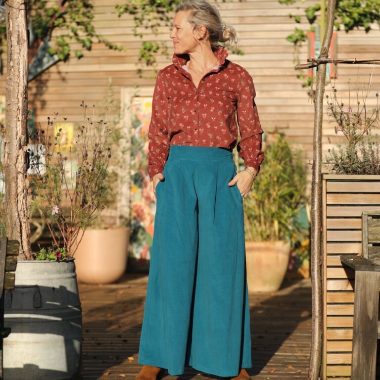 jupe culotte arielle en velours milleraies canard 130817 Quintessence - Jupe culotte Arielle en velours milleraies canard