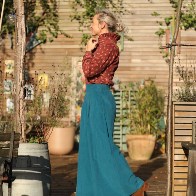 Quintessence - Jupe culotte Arielle en velours milleraies canard