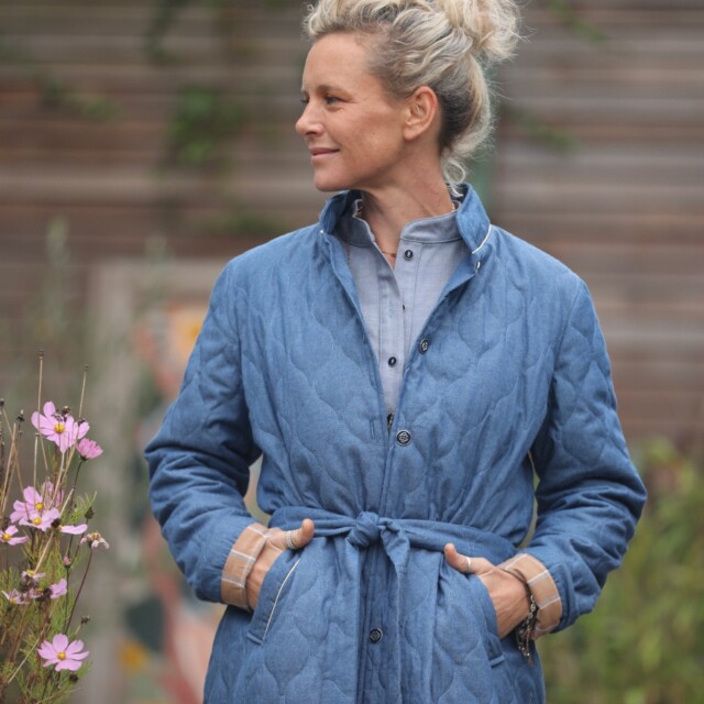 Quintessence - Manteau Paul long - jean bleu matelassé