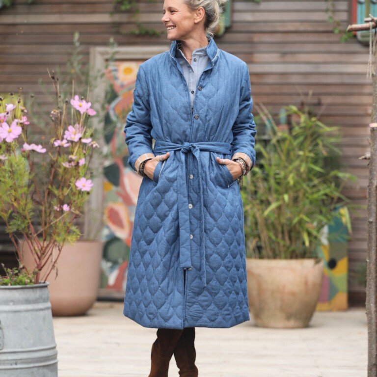 Quintessence - Manteau Paul long - jean bleu matelassé