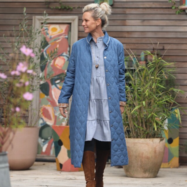 Quintessence - Manteau Paul long - jean bleu matelassé