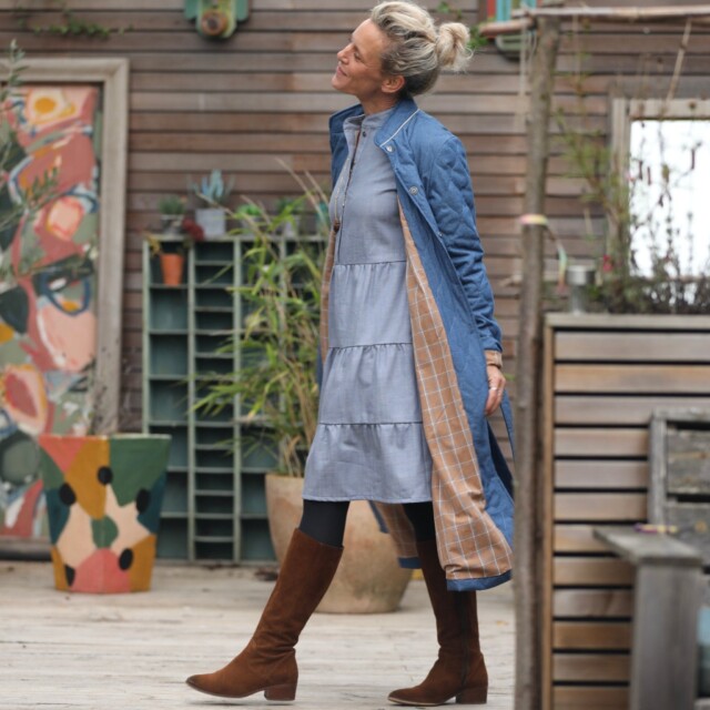 Quintessence - Manteau Paul long - jean bleu matelassé