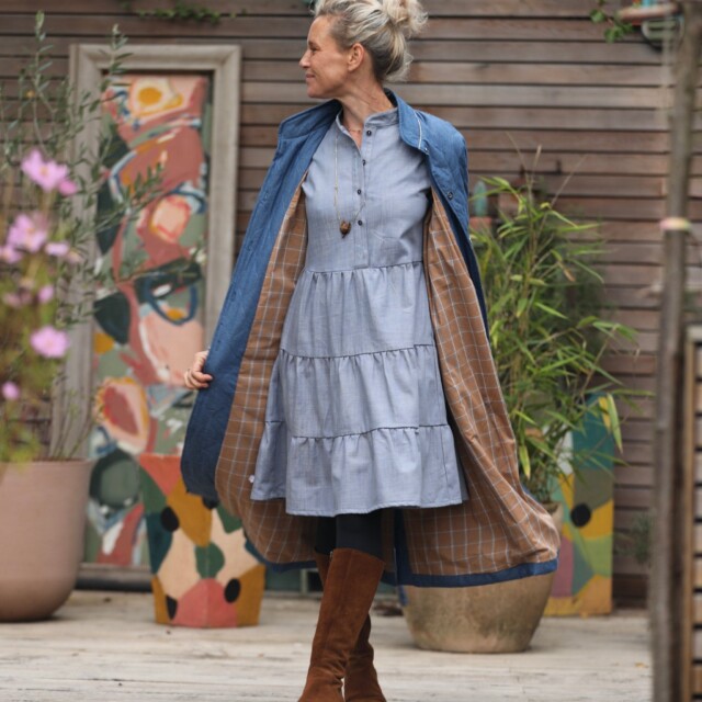 Quintessence - Manteau Paul long - jean bleu matelassé