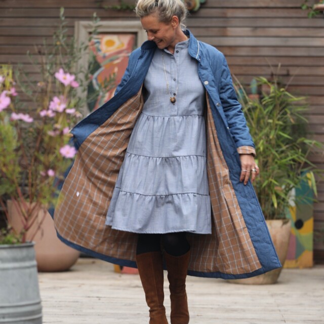 Quintessence - Manteau Paul long - jean bleu matelassé