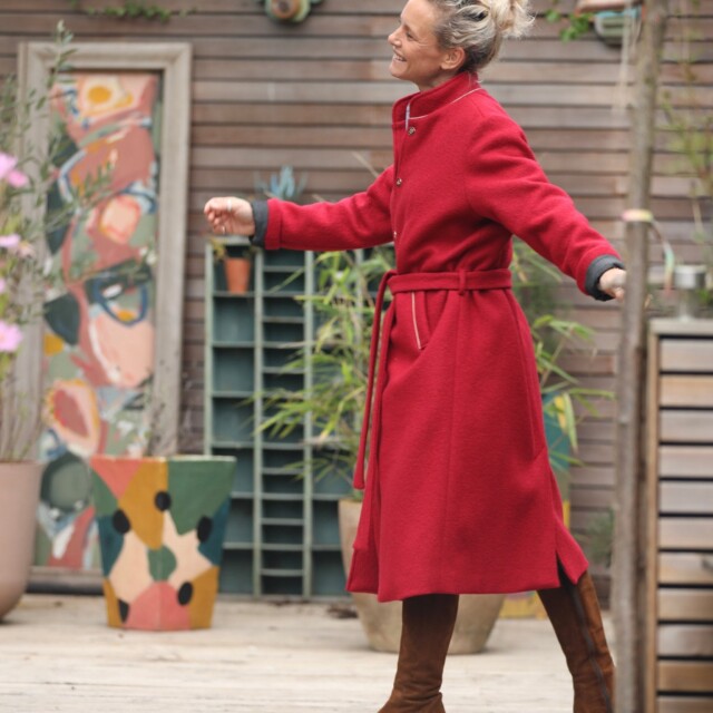 Quintessence - Manteau Paul long - laine bouillie grenat