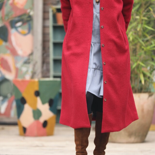 Quintessence - Manteau Paul long - laine bouillie grenat
