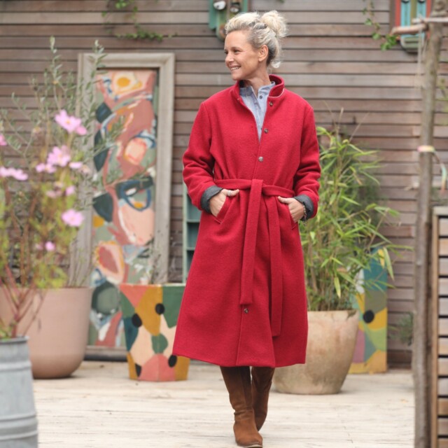 Quintessence - Manteau Paul long – laine bouillie grenat