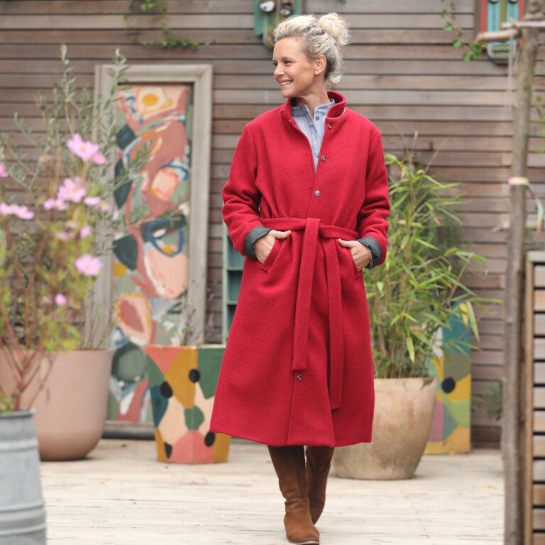 Quintessence - Manteau Paul long - laine bouillie grenat