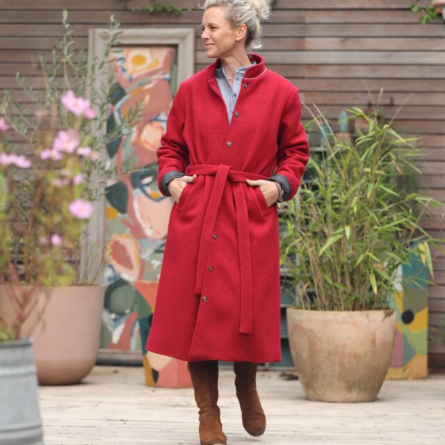 Quintessence - Manteau Paul long - laine bouillie grenat