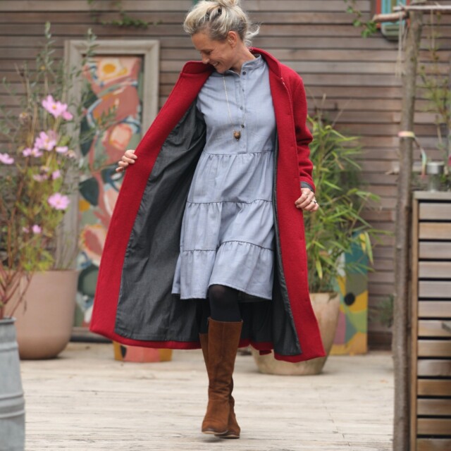 Quintessence - Manteau Paul long - laine bouillie grenat