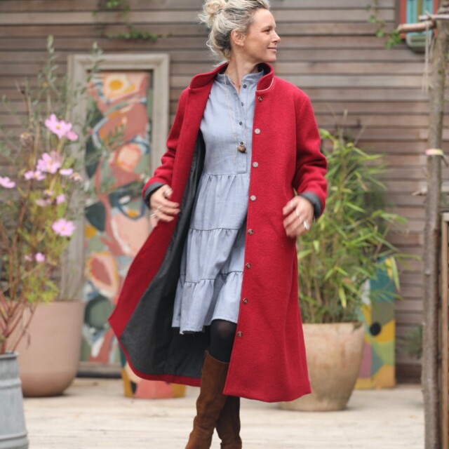 Quintessence - Manteau Paul long - laine bouillie grenat