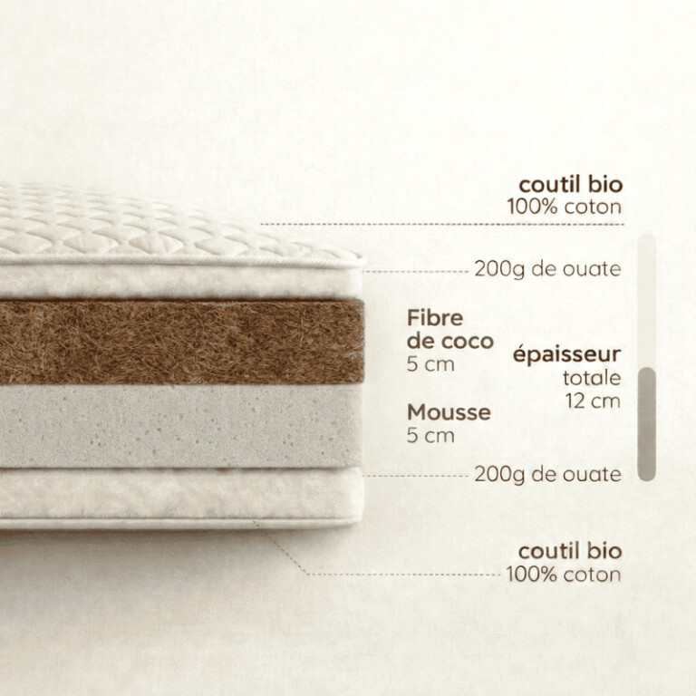 Atelier Morphée - Matelas extensible 90x140 à 90x170cm COTON BIO