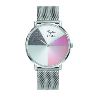 Menthe à l’eau - Montre Mixte LIndécise bracelet Maille chromée rose design Fabriquée en France