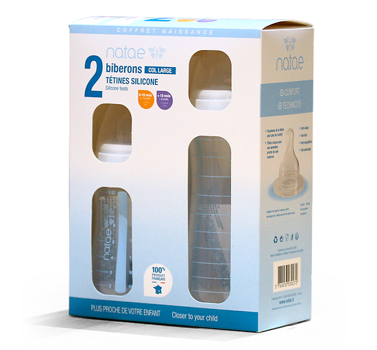 NATAE - Coffret 2 Biberons Polypropylène – Avec tétines silicone