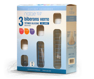 Coffret 3 Biberons Verre – Avec tétines silicone par la marque NATAE NATAE - Coffret 3 Biberons Verre – Avec tétines silicone
