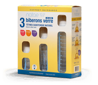 Coffret 3 biberons verre – Avec tétines caoutchouc par la marque NATAE NATAE - Coffret 3 biberons verre – Avec tétines caoutchouc