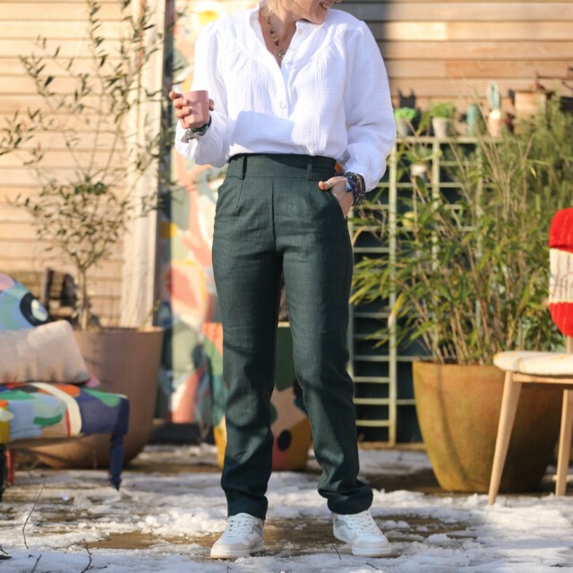 Quintessence - Pantalon Marcus -lin émeraude