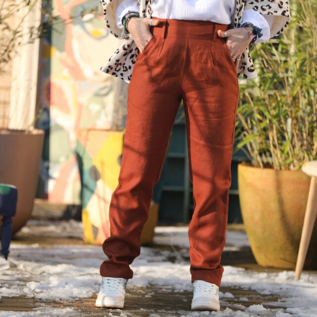 Quintessence - Pantalon Marcus -lin terracotta