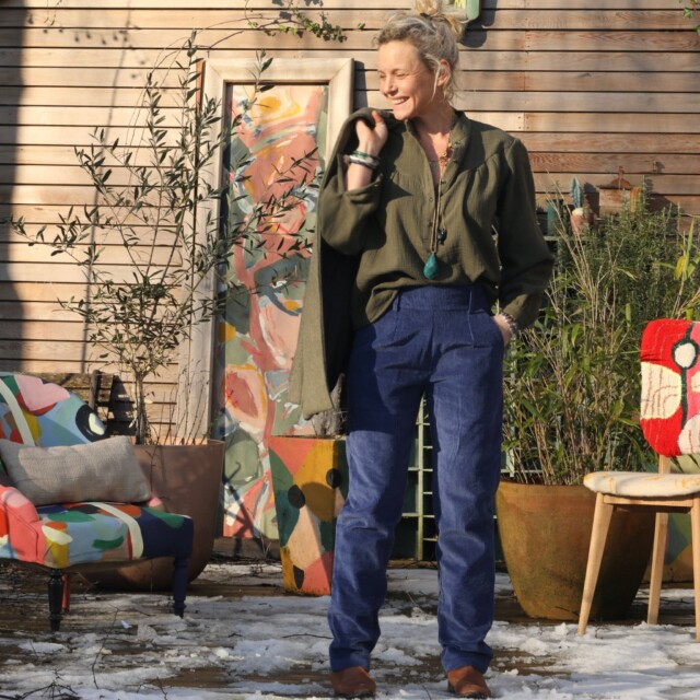 Quintessence - Pantalon Marcus - velours côtelé bleu de travail