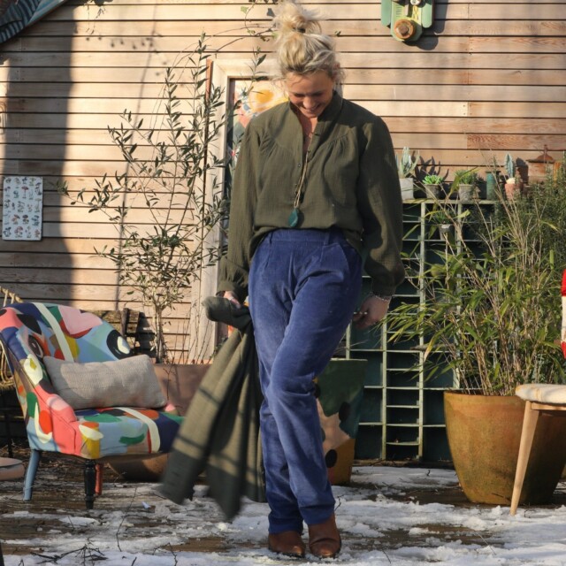 Quintessence - Pantalon Marcus - velours côtelé bleu de travail